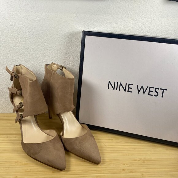 Nine West Tan Suede Pointed Toe D'Orsay Ankle Strap Heels Size 6.5M - Picture 2 of 7